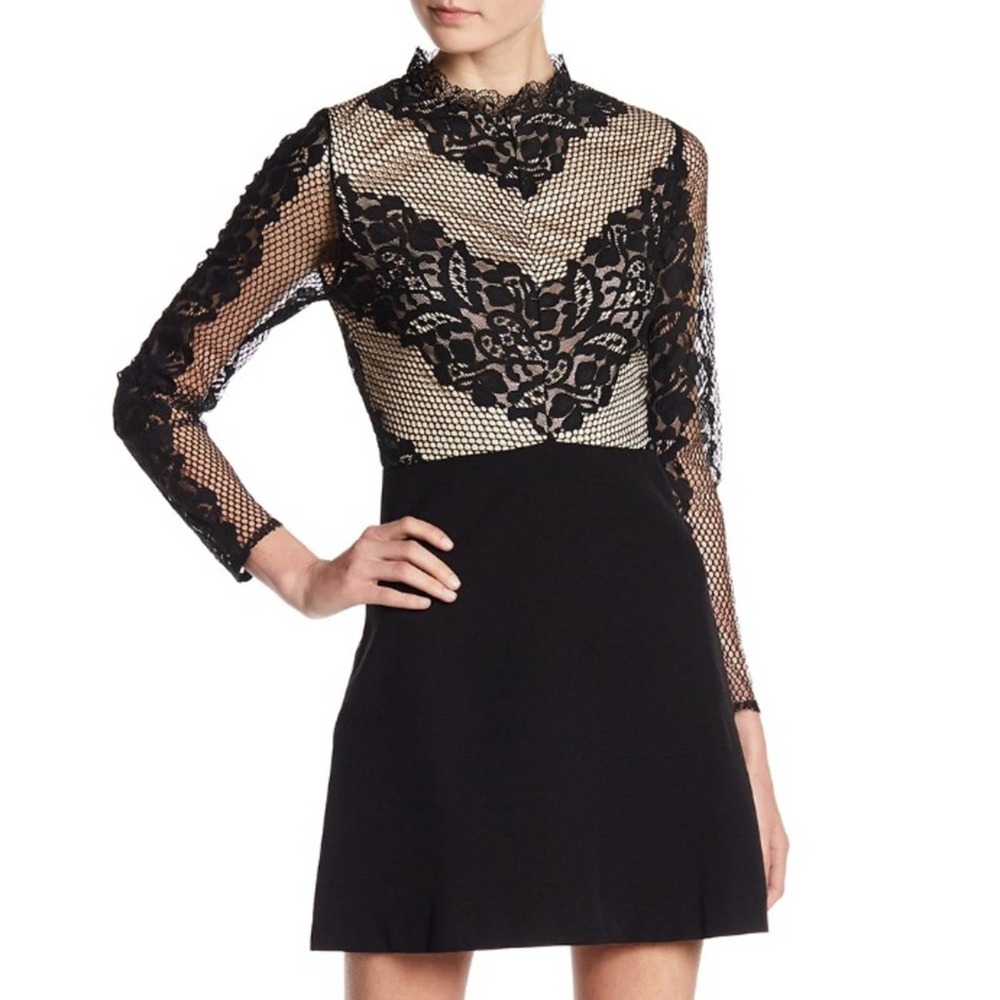 Anthropologie Line & Dot Eloise black mini dress lace size S